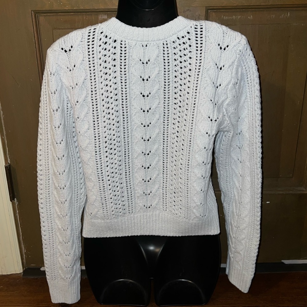 Hollister Y2K Light Blue Cable Knit Cropped Button Cottage Cardigan Size XS - Picture 6 of 10